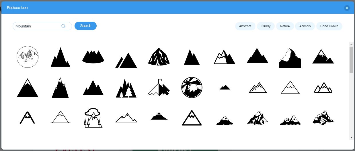 Captura de pantalla de Wix Logo Maker: iconos de montaña